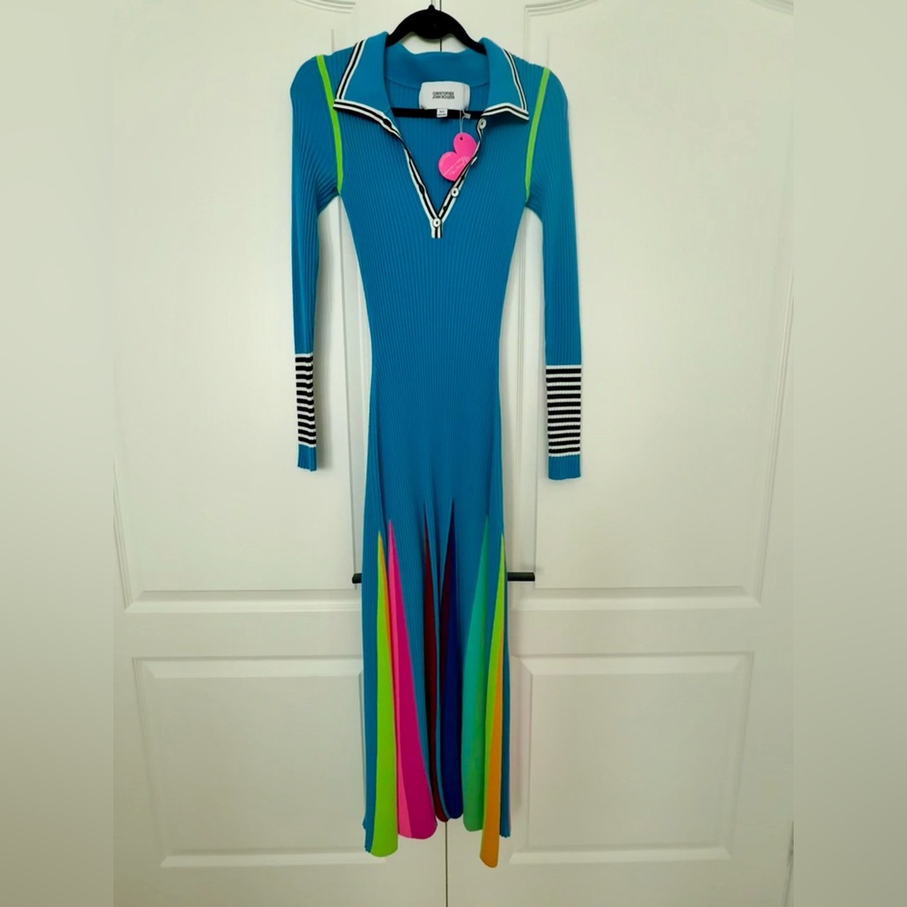 NWT - CHRISTOPHER JOHN ROGERS
Pleated Striped Ribbed Wool Maxi Dress In Multi